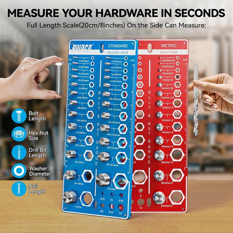 PUIOCO Store 62 Nut and Bolt Thread Checker Standard and Metric, Bolt Size and Thread Gauge with 25 SAE & 25 Metric & 12 Drill Bit Gauge,Bolt and Nut Identifier Gauge for Nut Bolt Size Finder in Narrow Tricky Area - Image 5